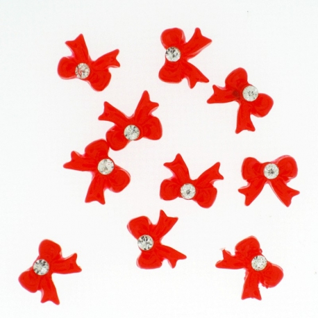 Noeud Rouge Cocarde Rond Strass 10 Pieces